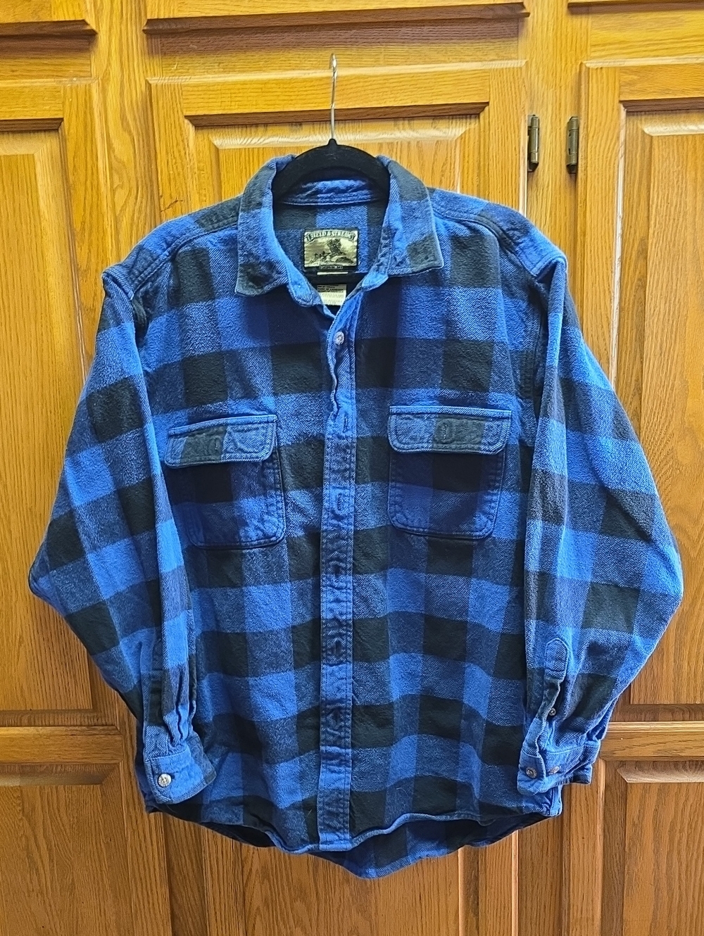 Vintage THICK Field & Stream Blue/Black Buffalo Plaid Button-Down Shirt Jacket